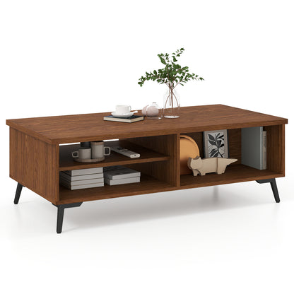 2-Tier Mid Century Modern Coffee Table, Walnut, Storage Shelves Coffee Tables at Gallery Canada