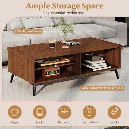 2-Tier Mid Century Modern Coffee Table, Walnut, Storage Shelves Coffee Tables at Gallery Canada