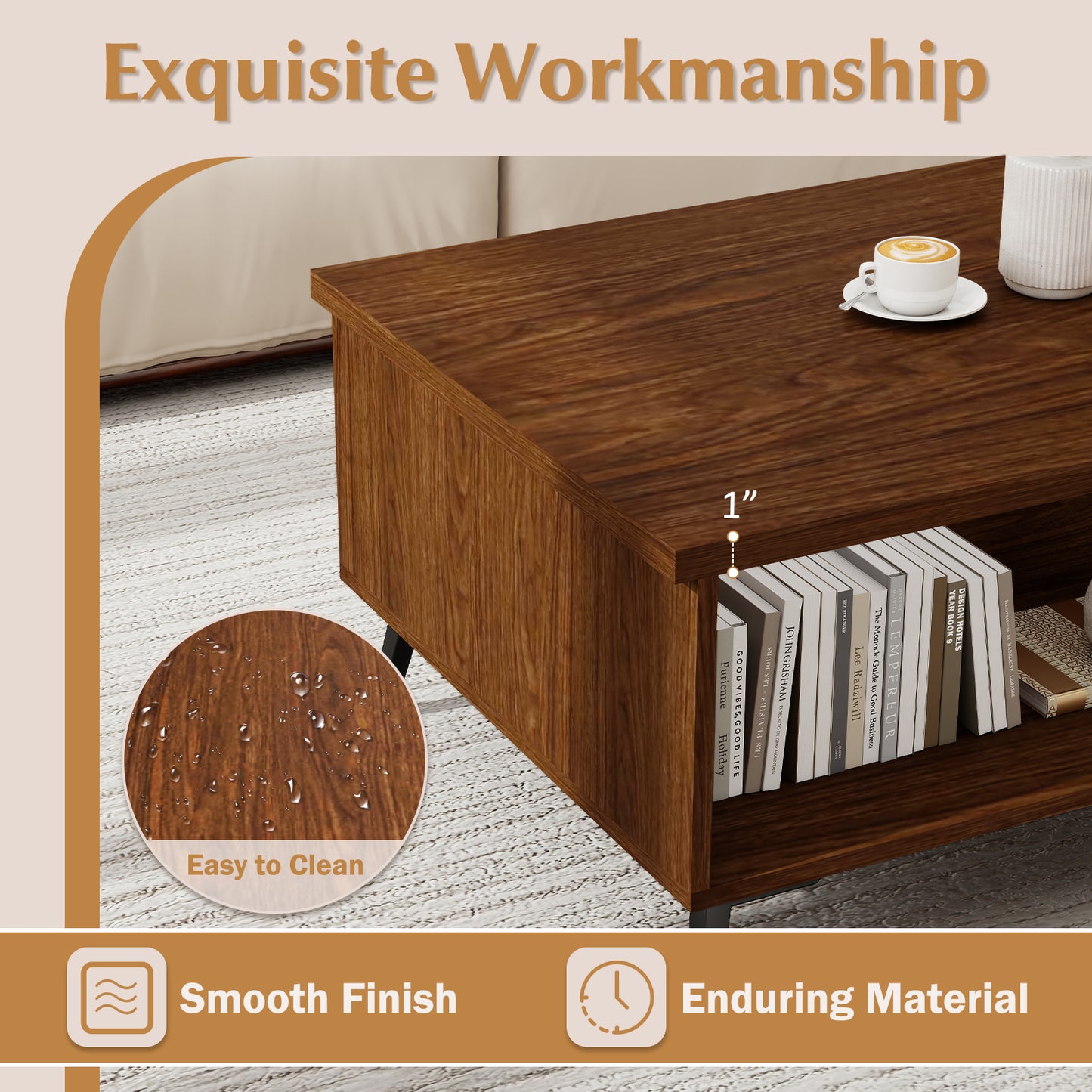 2-Tier Mid Century Modern Coffee Table, Walnut, Storage Shelves Coffee Tables at Gallery Canada