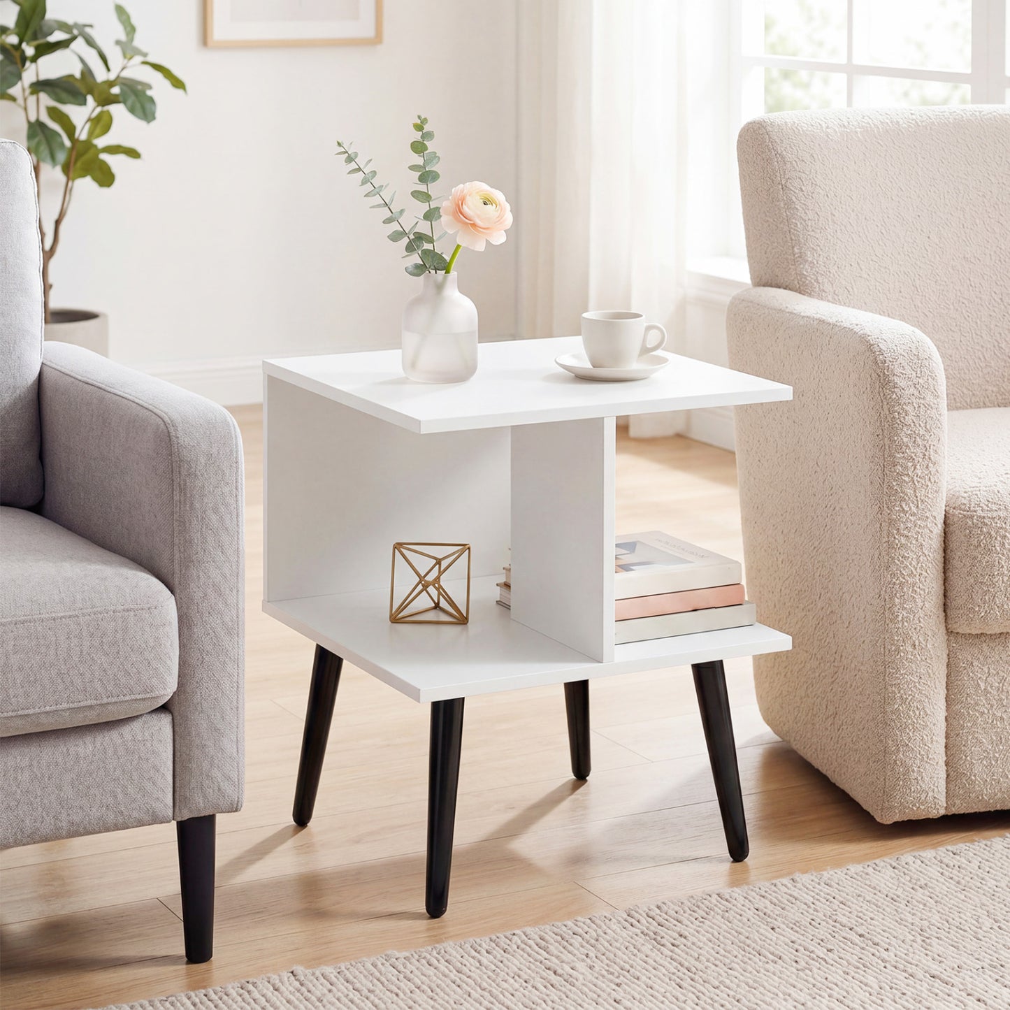 2-Tier Mid Century End Table, Metal Legs, White End & Side Tables at Gallery Canada