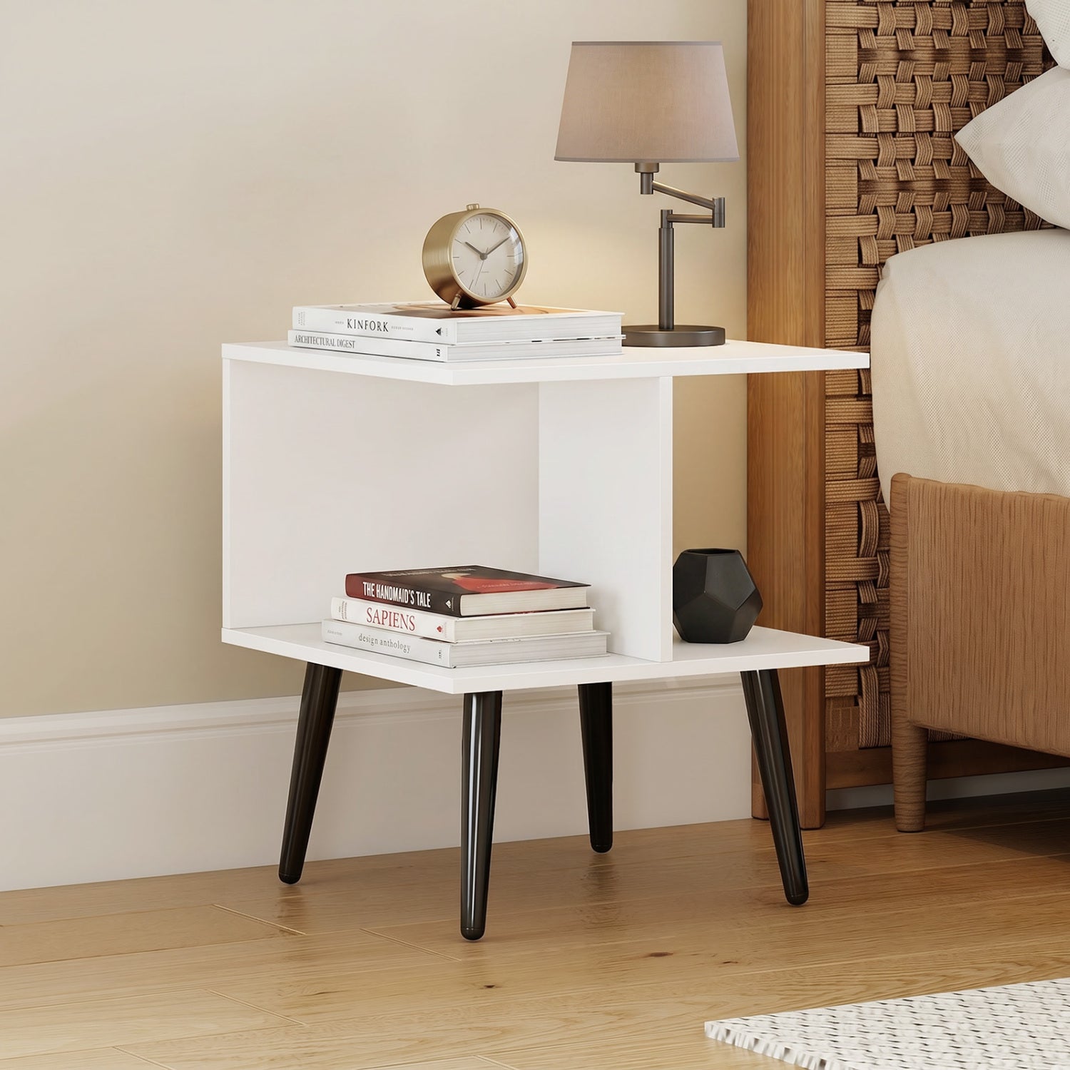 2-Tier Mid Century End Table, Metal Legs, White End & Side Tables at Gallery Canada