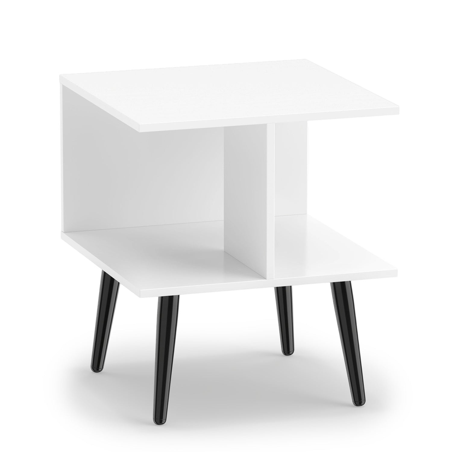 2-Tier Mid Century End Table, Metal Legs, White End & Side Tables White at Gallery Canada