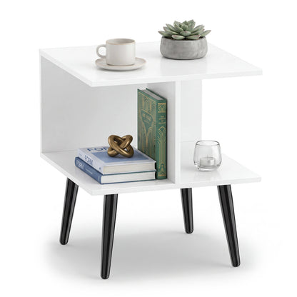 2-Tier Mid Century End Table, Metal Legs, White End & Side Tables at Gallery Canada