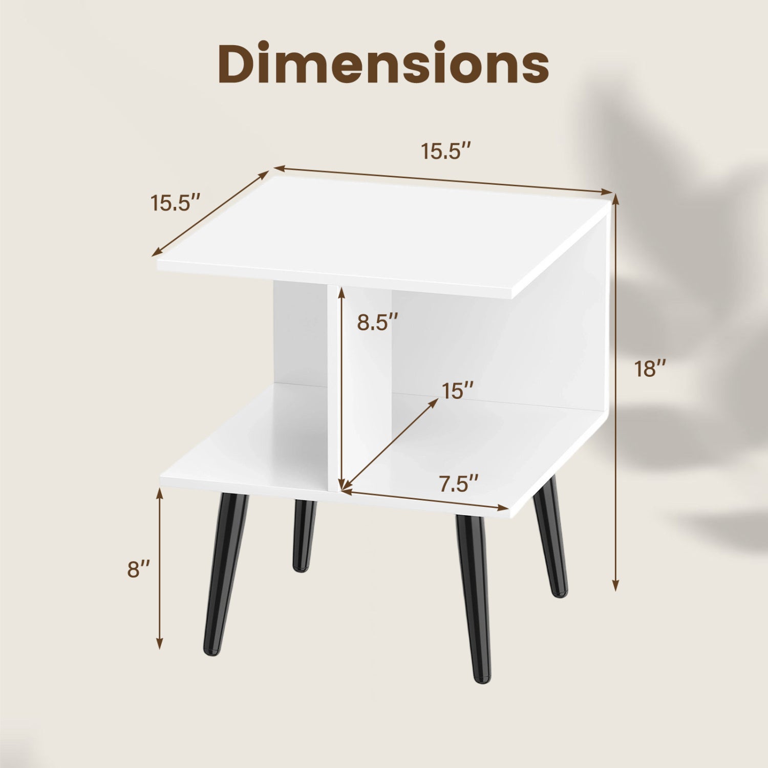 2-Tier Mid Century End Table, Metal Legs, White End & Side Tables at Gallery Canada