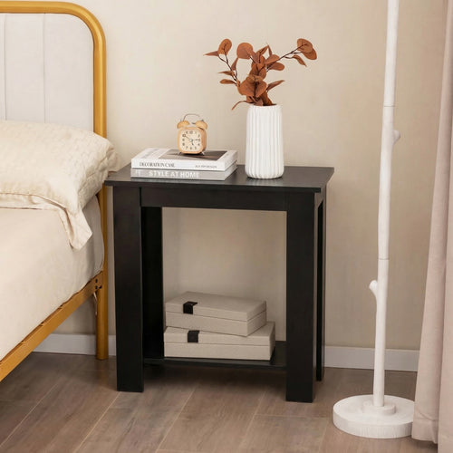 2-Tier Modern Compact End Table with Storage Shelf, Black