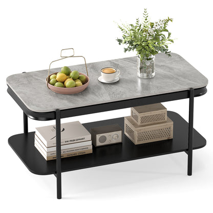 2-Tier Modern Rectangular Coffee Table with Sintered Stone Top, Gray Coffee Tables at Gallery Canada