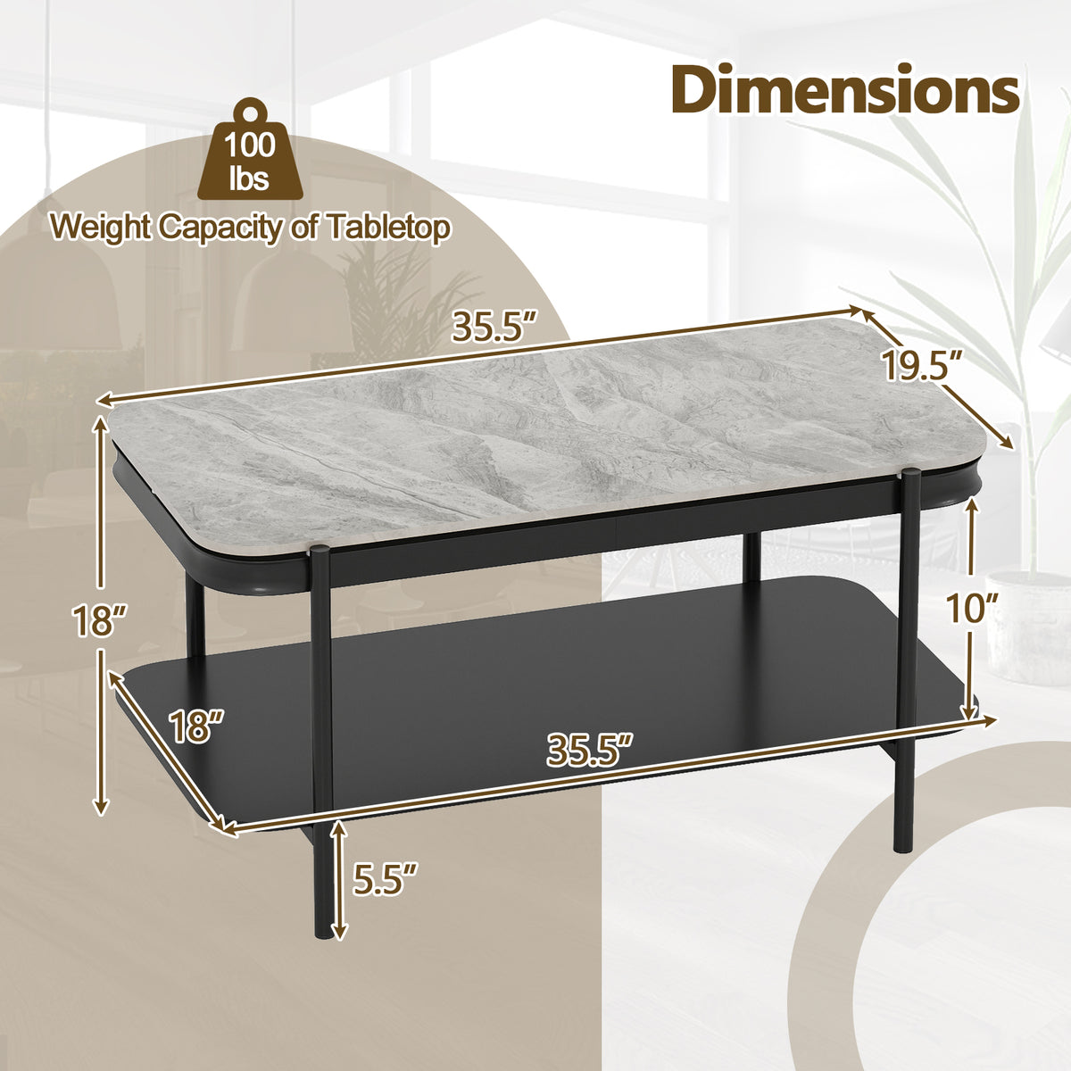 2-Tier Modern Rectangular Coffee Table with Sintered Stone Top, Gray Coffee Tables at Gallery Canada