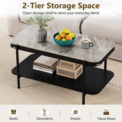 2-Tier Modern Rectangular Coffee Table with Sintered Stone Top, Gray Coffee Tables at Gallery Canada