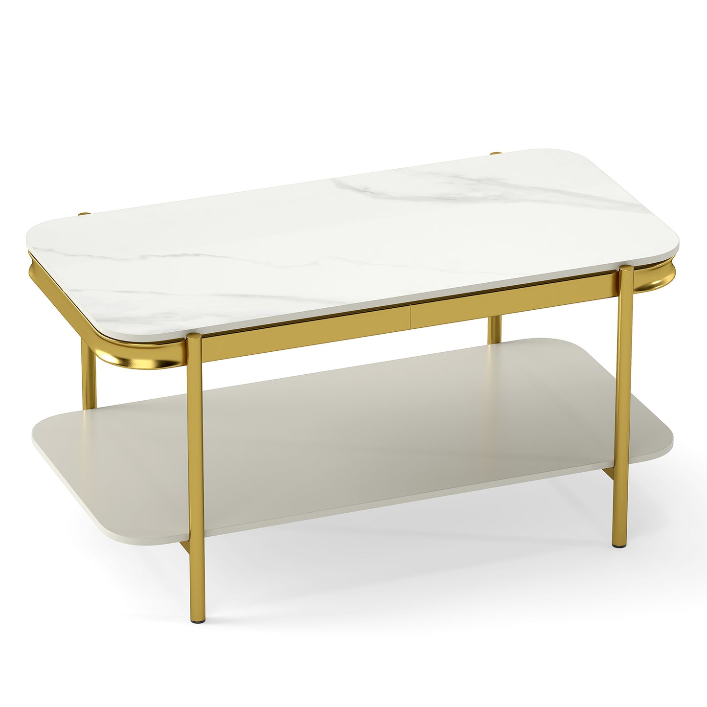 2-Tier Modern Rectangular Coffee Table with Sintered Stone Top, White Coffee Tables at Gallery Canada