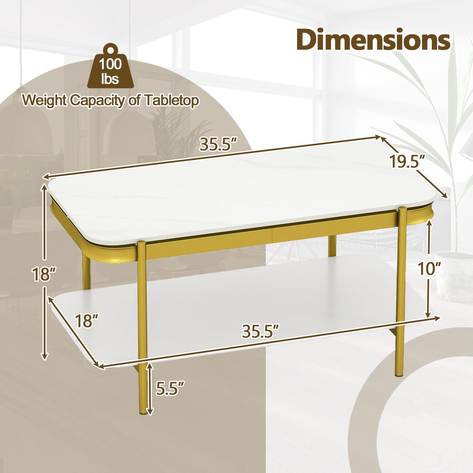 2-Tier Modern Rectangular Coffee Table with Sintered Stone Top, White Coffee Tables at Gallery Canada