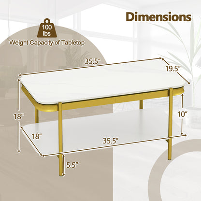 2-Tier Modern Rectangular Coffee Table with Sintered Stone Top, White Coffee Tables at Gallery Canada
