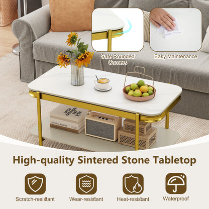 2-Tier Modern Rectangular Coffee Table with Sintered Stone Top, White Coffee Tables at Gallery Canada