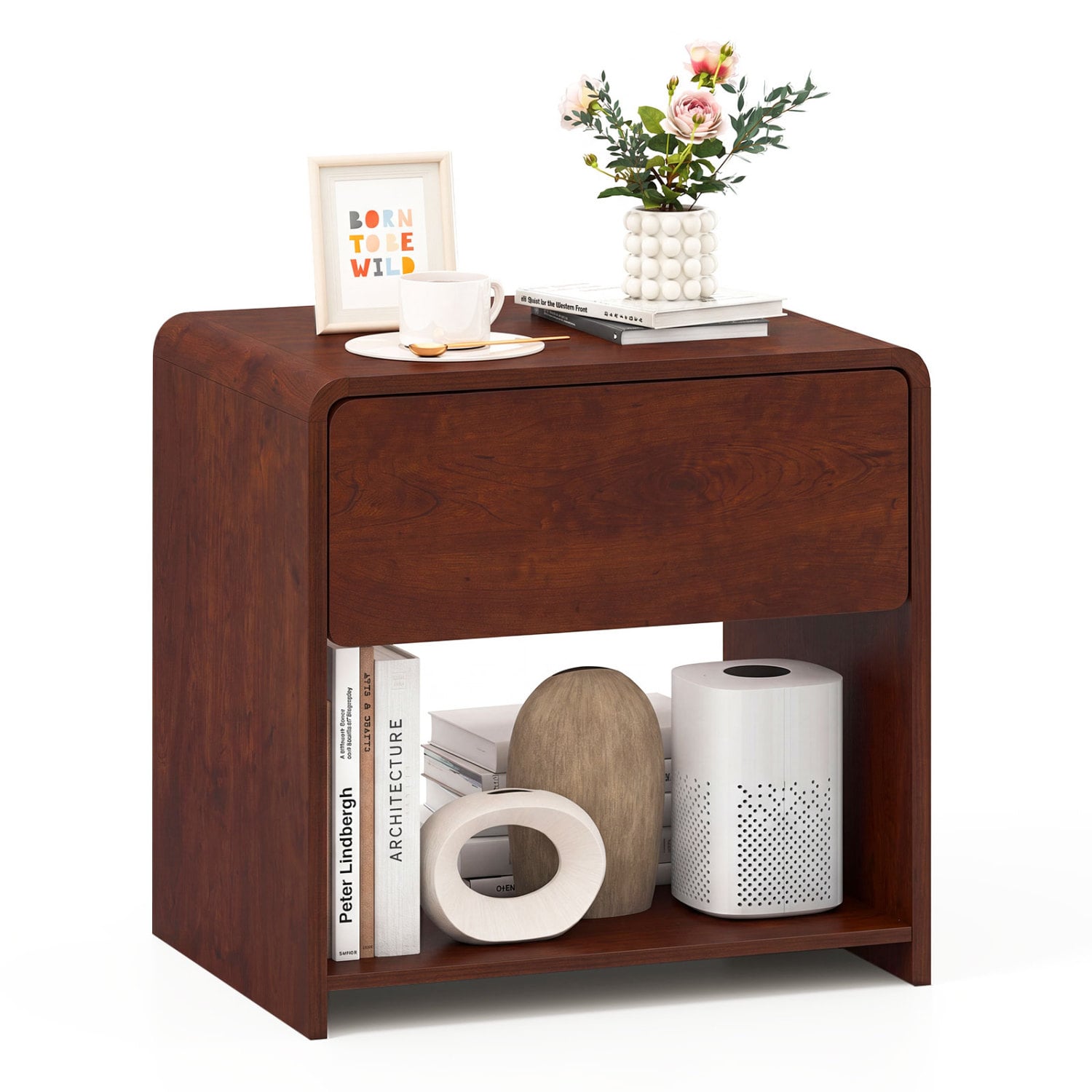 2-Tier Nightstand with Drawer and Shelf, Walnut Nightstands Walnut at Gallery Canada