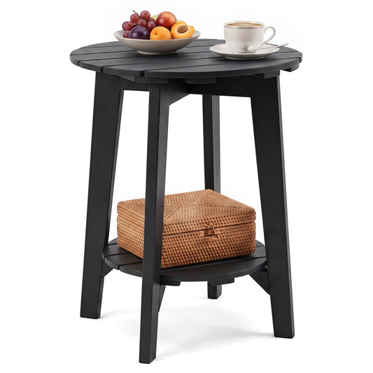 Eucalyptus Wood Side Table with Storage Shelf, Black Patio Coffee Tables Black at Gallery Canada