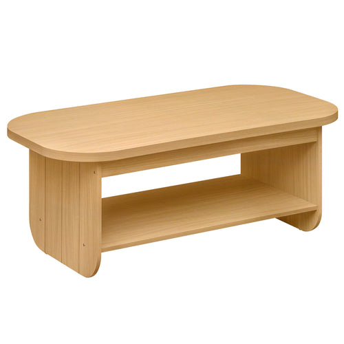 2-Tier Oval Coffee Table, with Storage Shelf, Natural