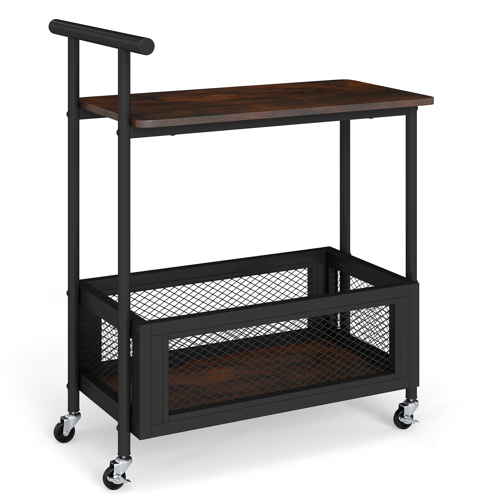 2-Tier Rolling End Table with Handle and Mesh Basket, Rustic Brown End & Side Tables at Gallery Canada