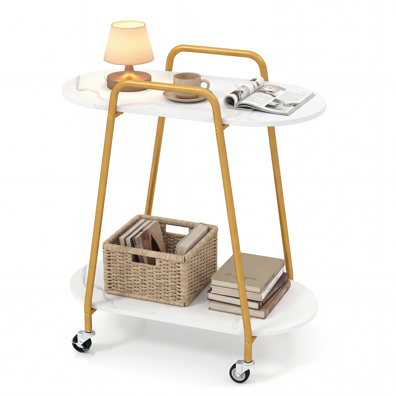 2-Tier Rolling End Table, Faux Marble, White End & Side Tables at Gallery Canada
