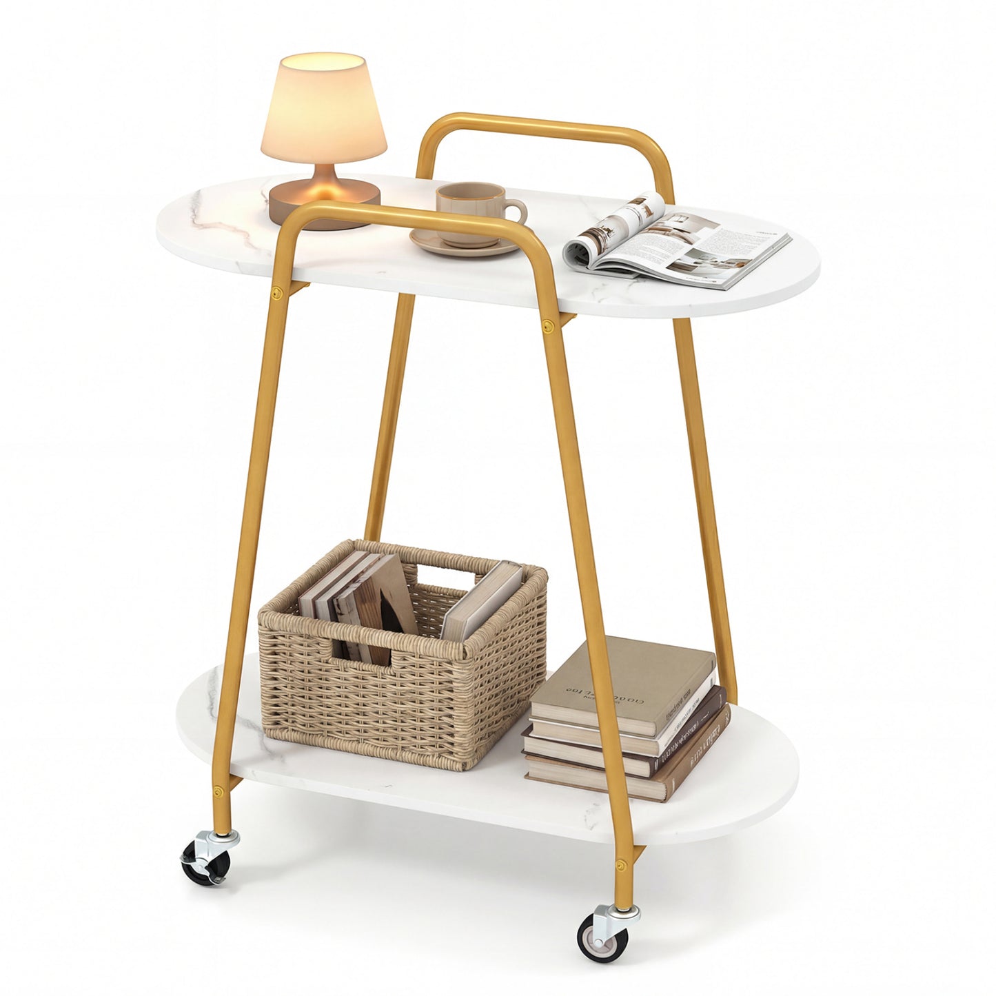 2-Tier Rolling End Table, Faux Marble, White End & Side Tables at Gallery Canada