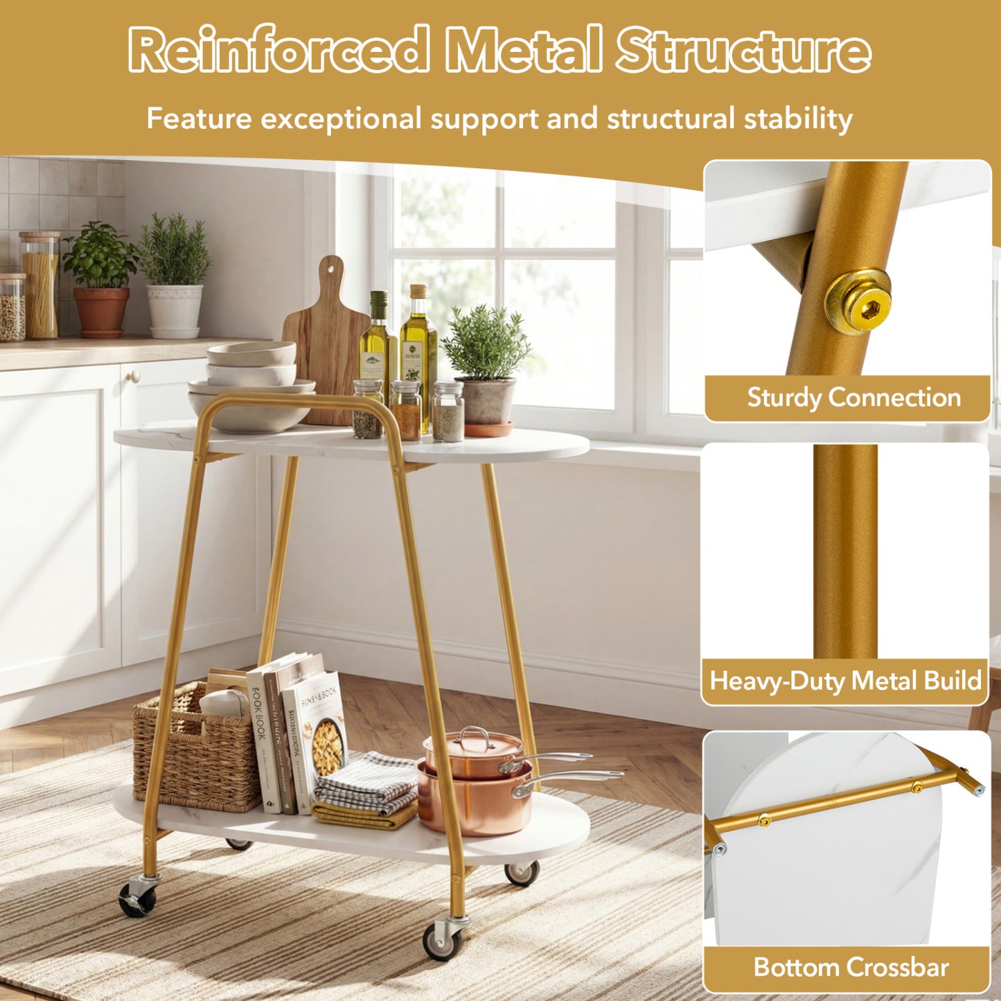 2-Tier Rolling End Table, Faux Marble, White End & Side Tables at Gallery Canada