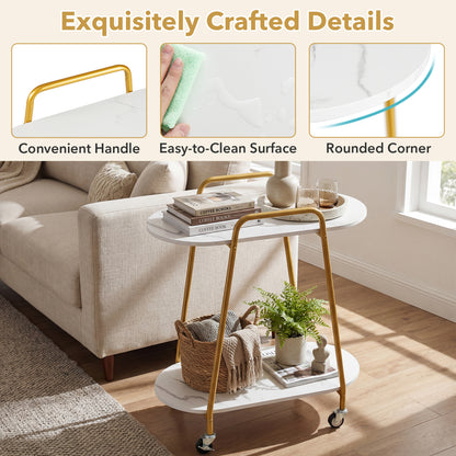 2-Tier Rolling End Table, Faux Marble, White End & Side Tables at Gallery Canada