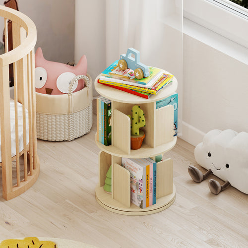 2-Tier Rotating Bookshelf With Dividers, Natural