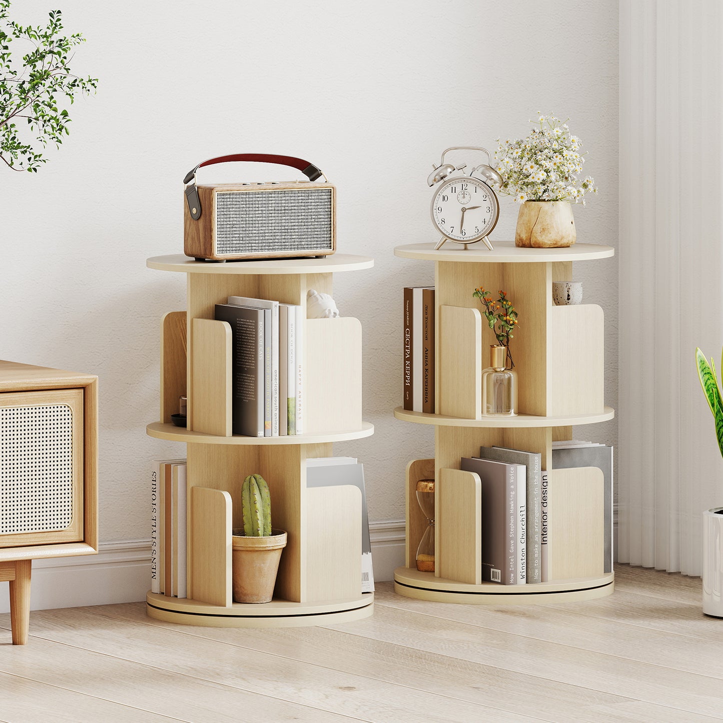 2-Tier Rotating Bookshelf With Dividers, Natural Bookcases at Gallery Canada