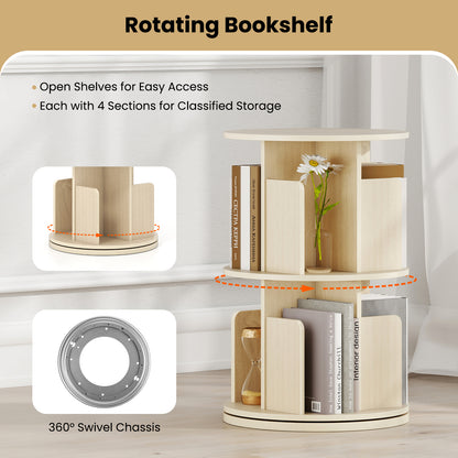 2-Tier Rotating Bookshelf With Dividers, Natural Bookcases at Gallery Canada
