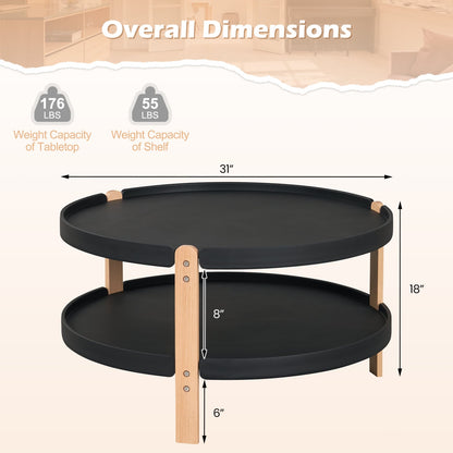 2-Tier Round Coffee Table, Open Shelf, Black Coffee Tables at Gallery Canada