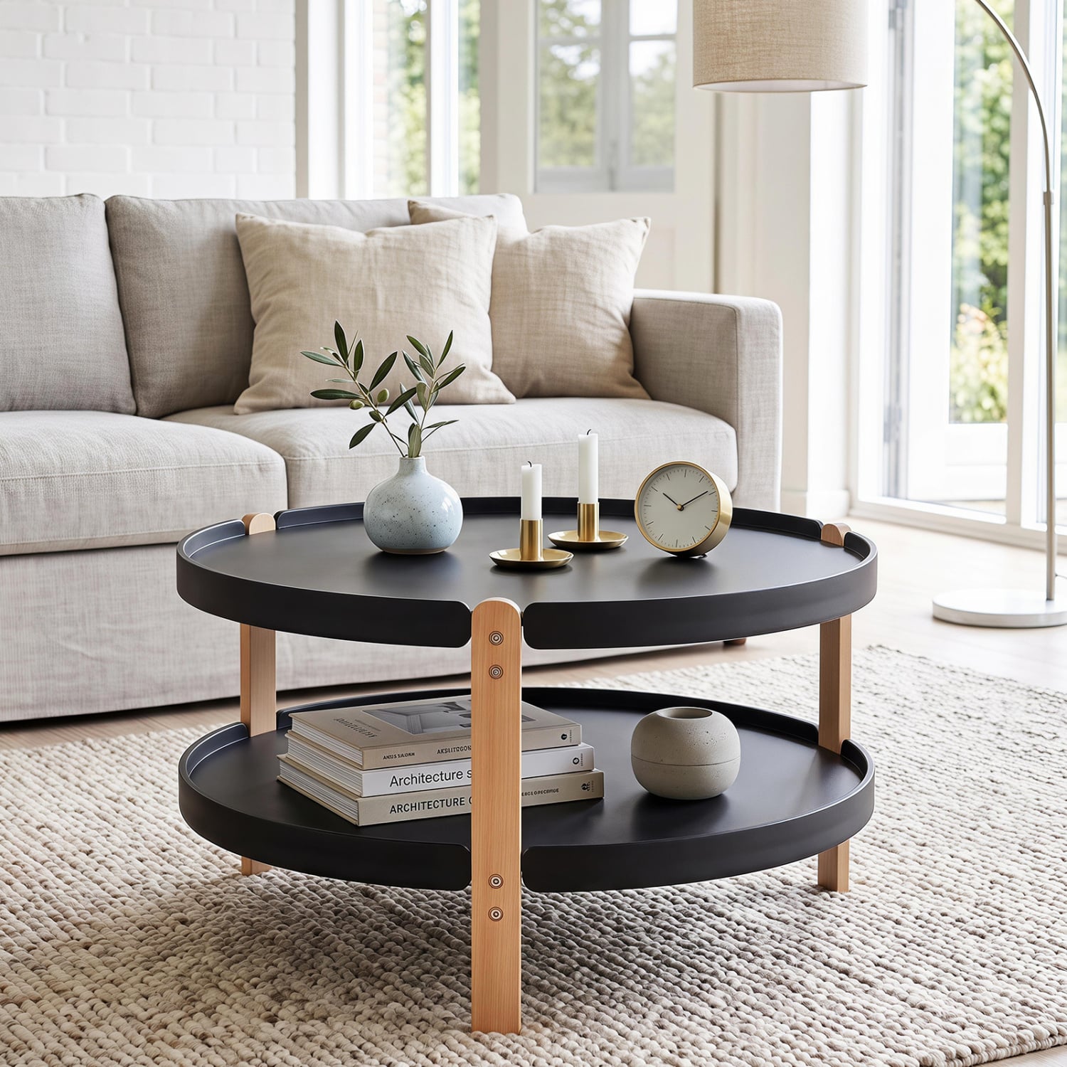 2-Tier Round Coffee Table, Open Shelf, Black Coffee Tables at Gallery Canada