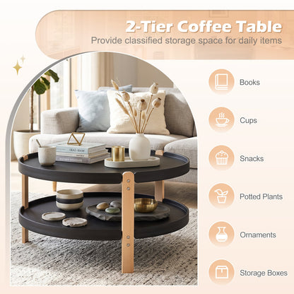 2-Tier Round Coffee Table, Open Shelf, Black Coffee Tables at Gallery Canada