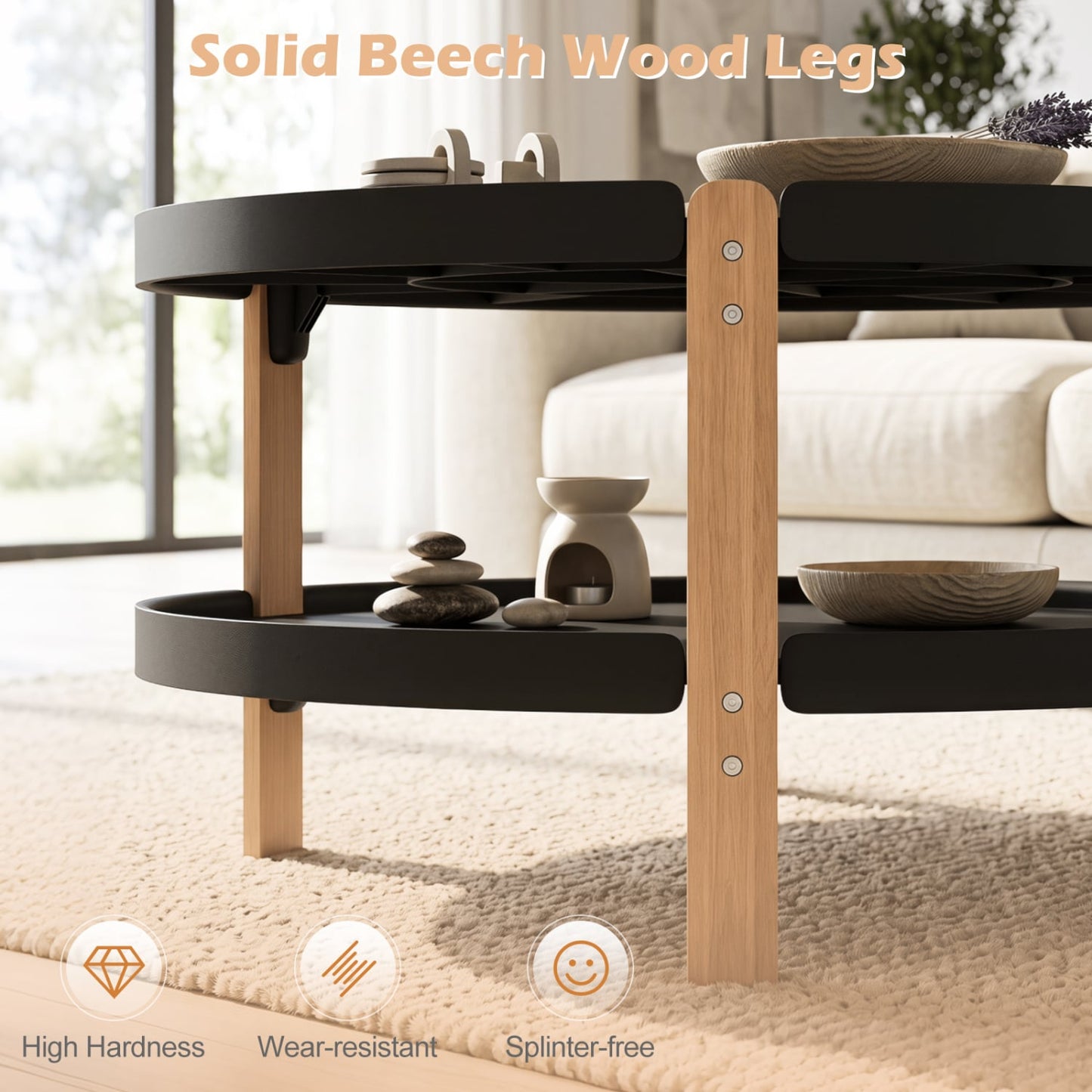 2-Tier Round Coffee Table, Open Shelf, Black Coffee Tables at Gallery Canada