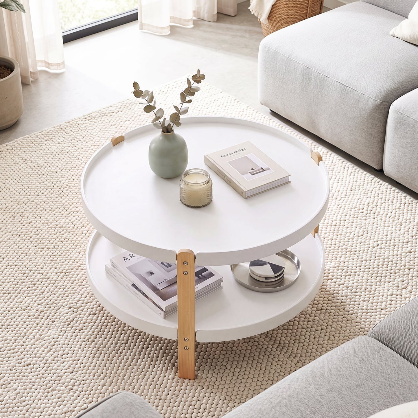 Round Coffee Table, 2-Tier, White Coffee Tables at Gallery Canada