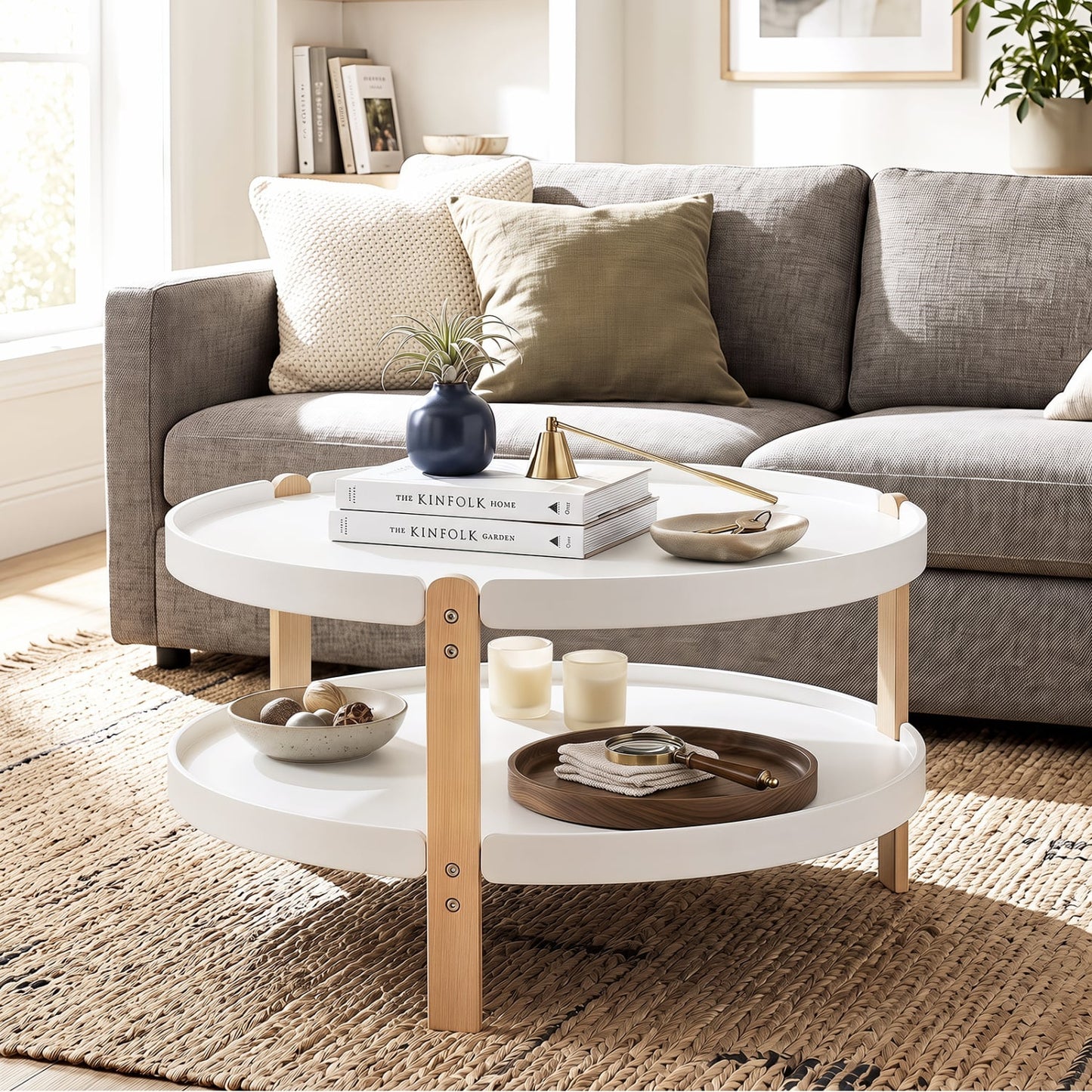 Round Coffee Table, 2-Tier, White Coffee Tables at Gallery Canada