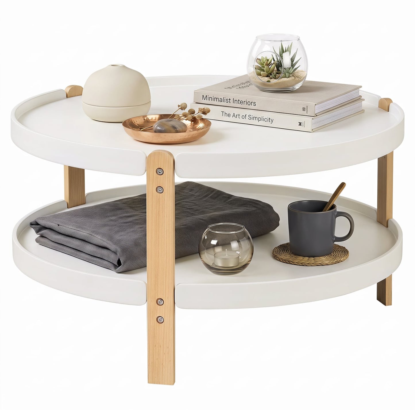 Round Coffee Table, 2-Tier, White Coffee Tables White at Gallery Canada