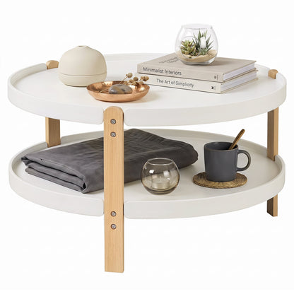Round Coffee Table, 2-Tier, White Coffee Tables White at Gallery Canada
