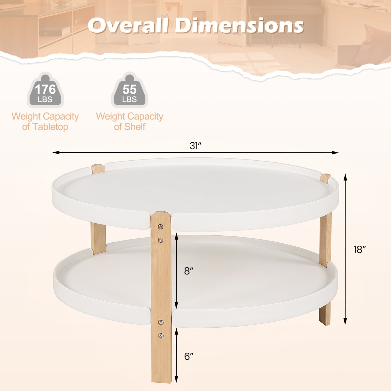 Round Coffee Table, 2-Tier, White Coffee Tables at Gallery Canada