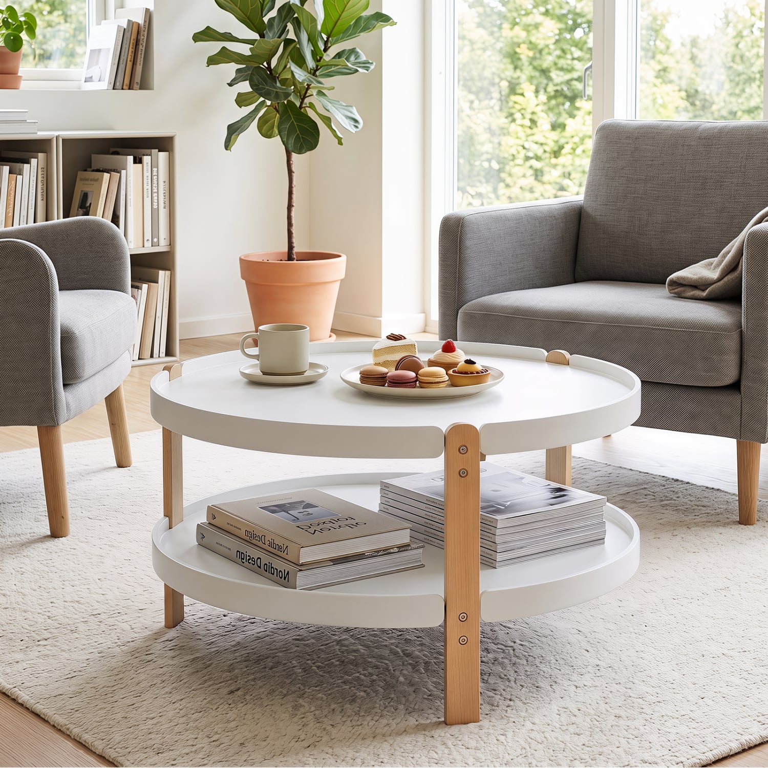 Round Coffee Table, 2-Tier, White Coffee Tables at Gallery Canada