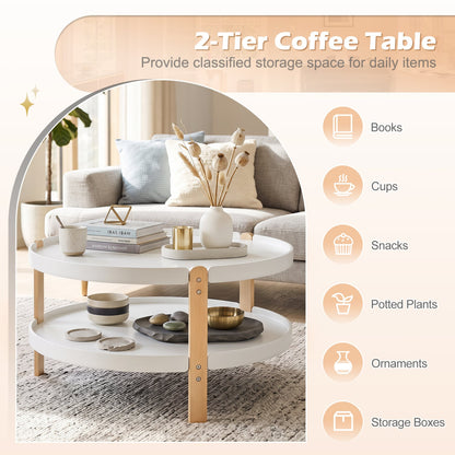Round Coffee Table, 2-Tier, White Coffee Tables at Gallery Canada