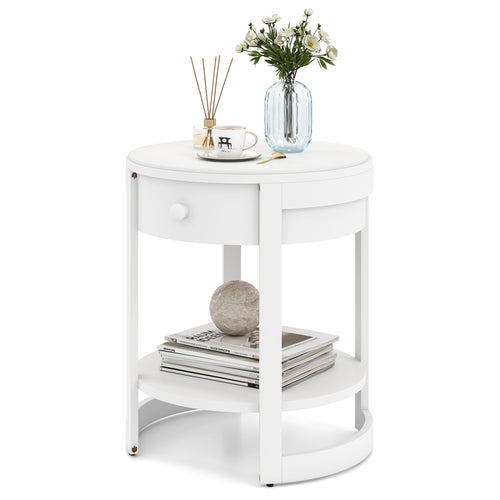 2-Tier Round End Table, White