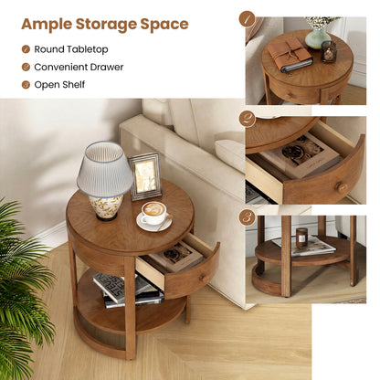 2-Tier Round End Table Mid Century Modern Nightstand Set of 2, Oak End & Side Tables at Gallery Canada