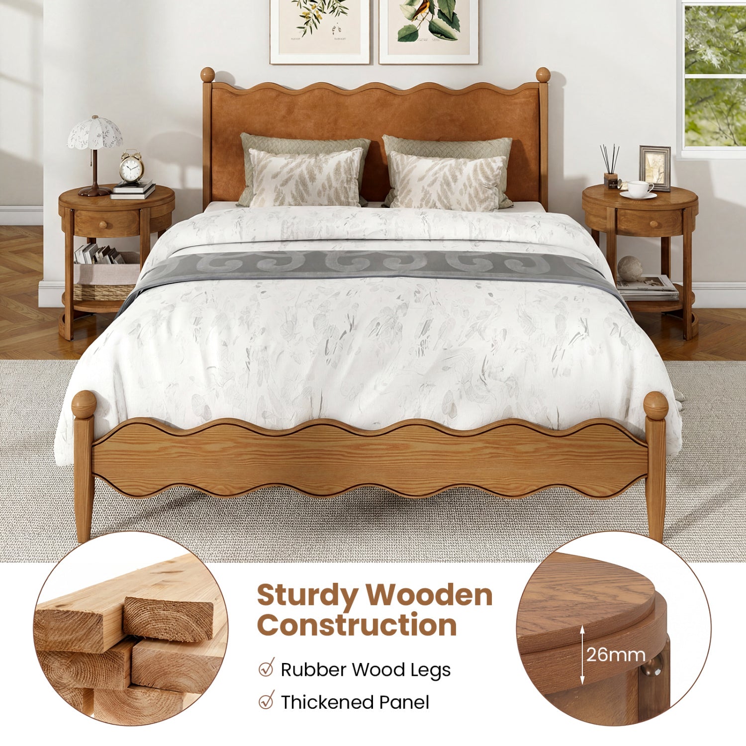 2-Tier Round End Table Mid Century Modern Nightstand Set of 2, Oak End & Side Tables at Gallery Canada