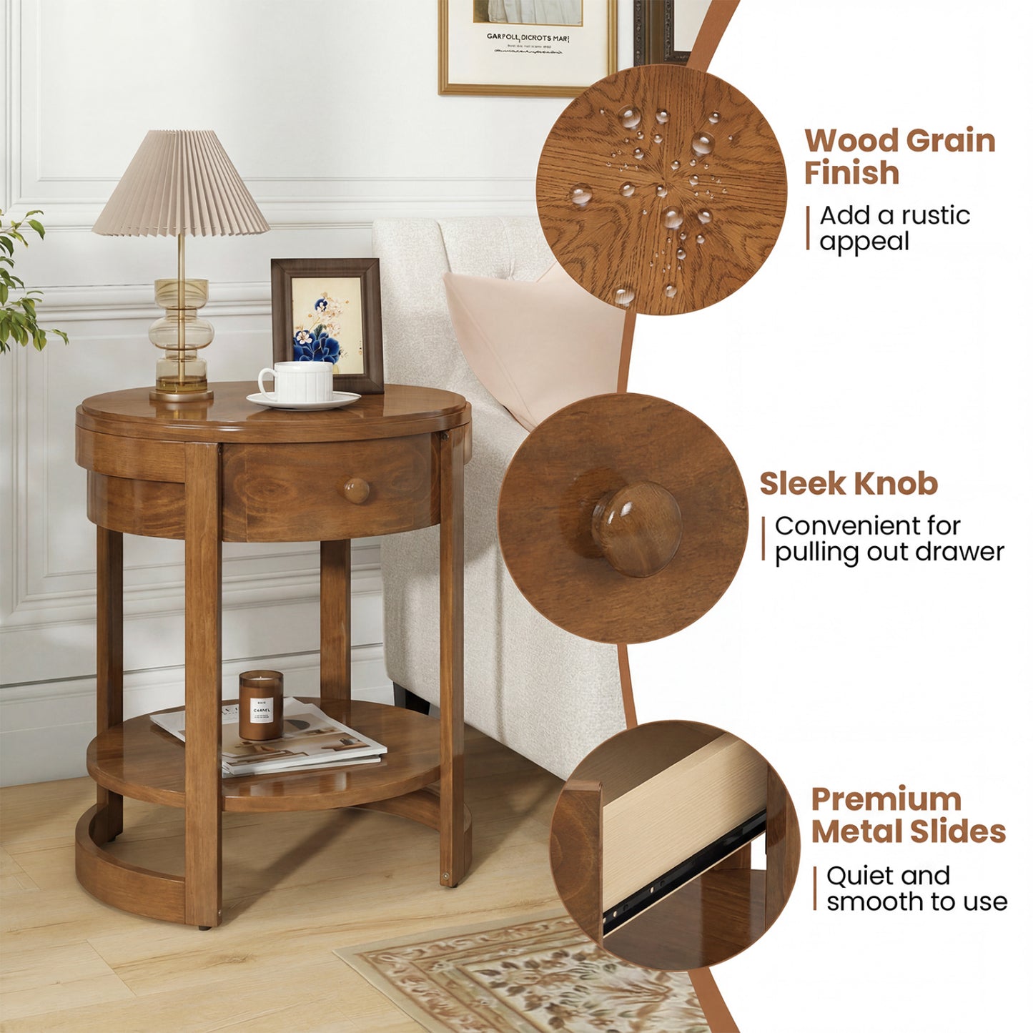 2-Tier Round End Table Mid Century Modern Nightstand Set of 2, Oak End & Side Tables at Gallery Canada
