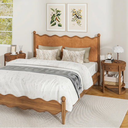 2-Tier Round End Table Mid Century Modern Nightstand Set of 2, Oak End & Side Tables at Gallery Canada