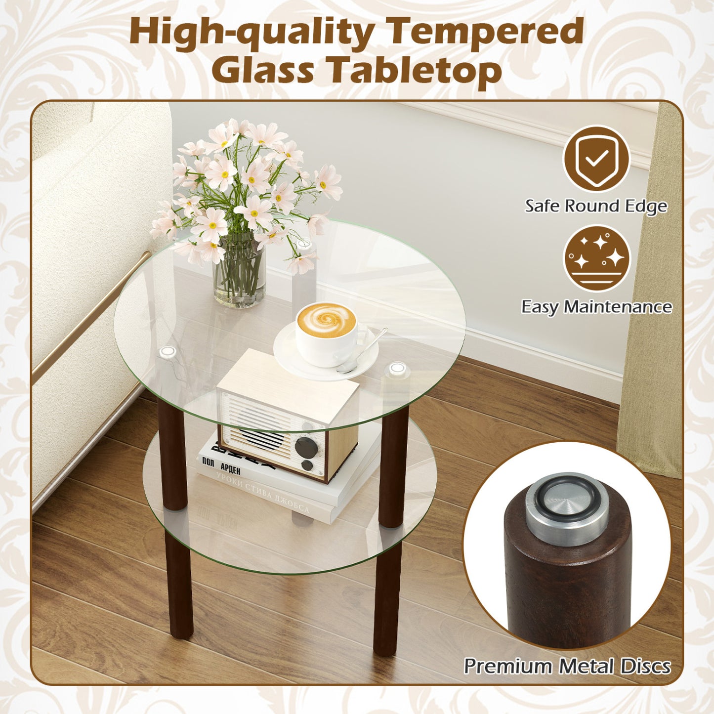 2-Tier Round End Table, Clear Glass Top & Shelf, Brown End & Side Tables at Gallery Canada