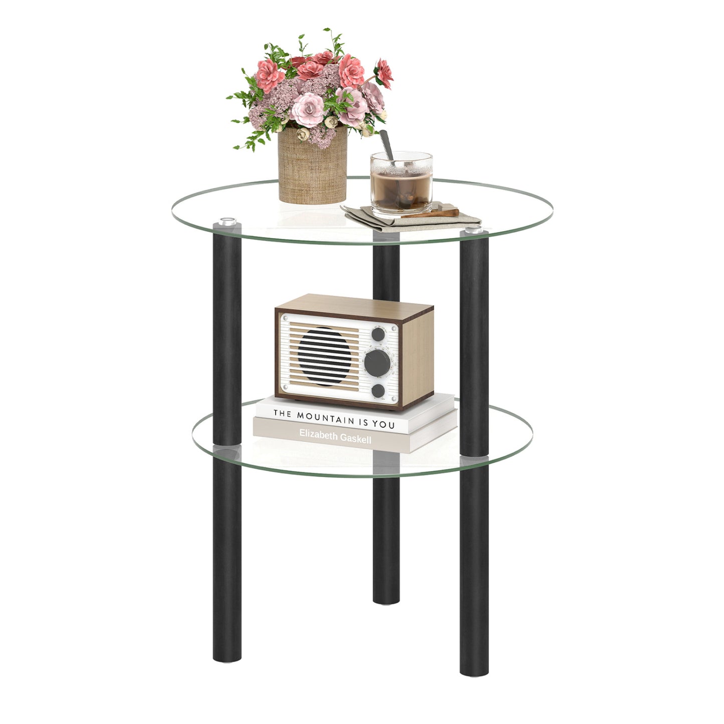 Two-Tier Round End Table, Clear Glass Top, Black End & Side Tables at Gallery Canada