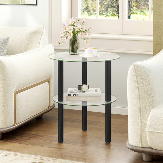 Two-Tier Round End Table, Clear Glass Top, Black End & Side Tables Black at Gallery Canada