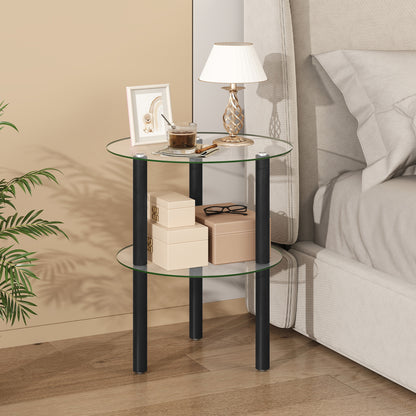 Two-Tier Round End Table, Clear Glass Top, Black End & Side Tables at Gallery Canada