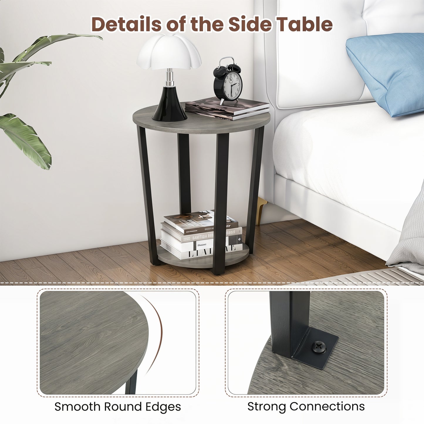 2-Tier Round End Table with Storage Shelf and Metal Frame, Oak End & Side Tables at Gallery Canada