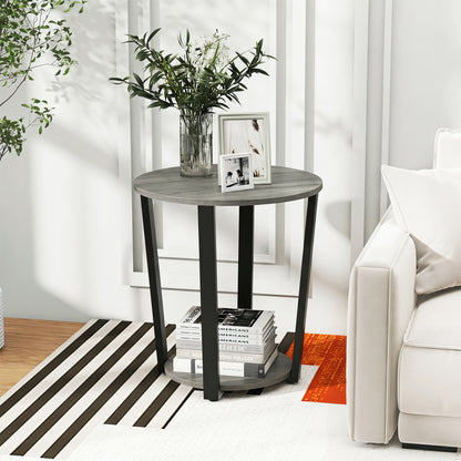 2-Tier Round End Table with Storage Shelf and Metal Frame, Oak End & Side Tables at Gallery Canada