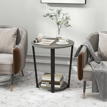 2-Tier Round End Table with Storage Shelf and Metal Frame, Oak End & Side Tables at Gallery Canada